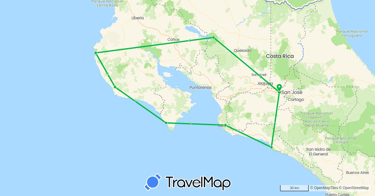 TravelMap itinerary: driving, bus in Costa Rica (North America)